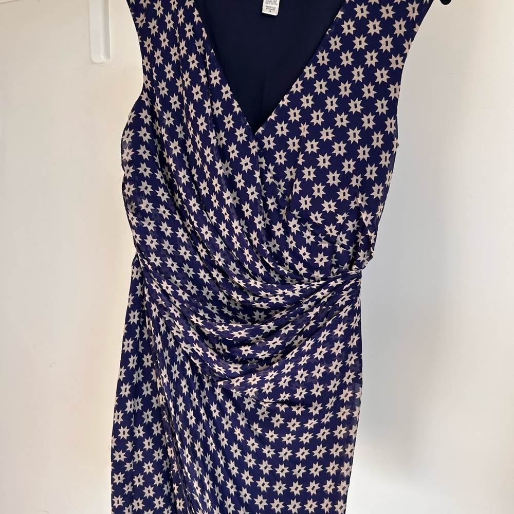 DVF Diane von Furstenberg Blue & White Star Print Wrap Dress